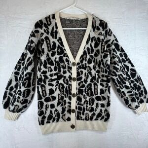 Trina Turk Leopard Print Cardigan Sweater Women XS Wool Alpaca V-Neck 19R907RE